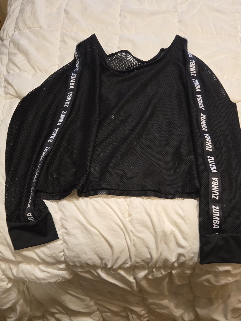 Zumba Fitness Black Mesh Long Sleeve Crop Top with Branded Sleeve Tape